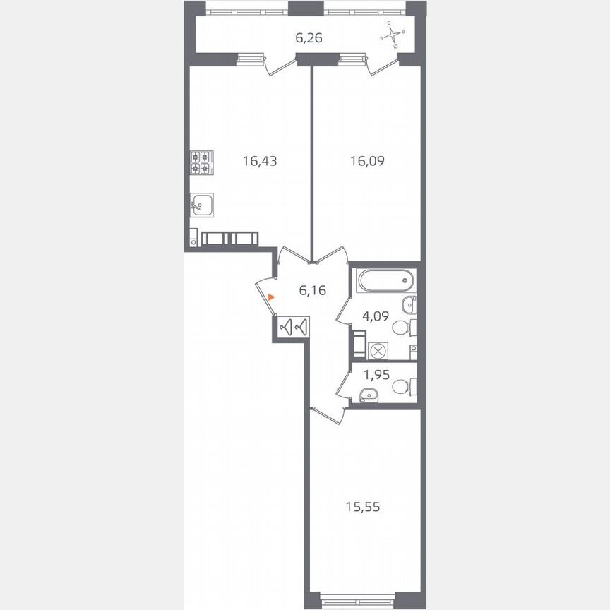 2-к. квартира, 63,4 м², 16/16 эт.