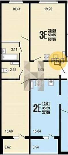 2-к. квартира, 60,9 м², 3/10 эт.