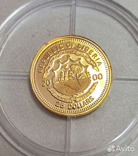 Либерия 25 долларов 2000 Горбачев, золото 0,73 999