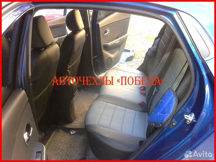 Чехлы Kia Rio 3 хб из экокожи чёрно-серые Классика