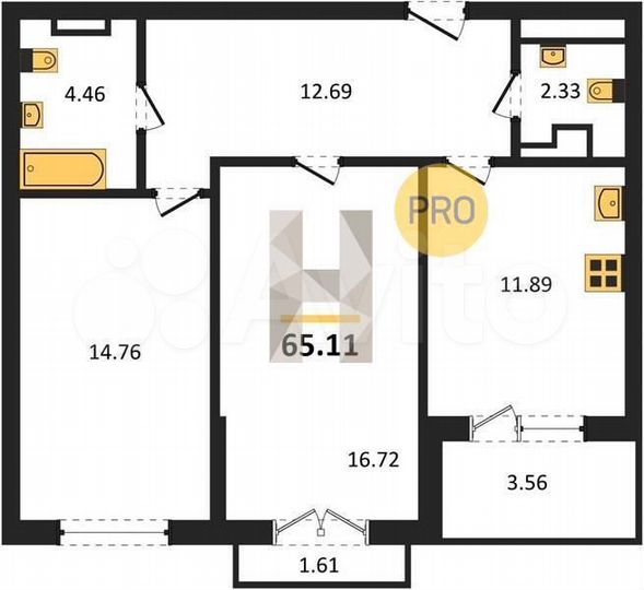 2-к. квартира, 65,1 м², 6/18 эт.