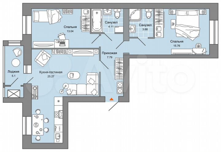 3-к. квартира, 72 м², 7/8 эт.