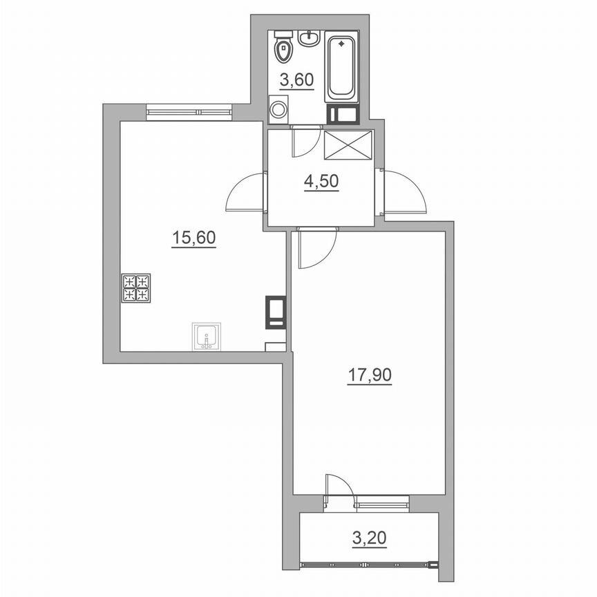 2-к. квартира, 44,8 м², 2/6 эт.