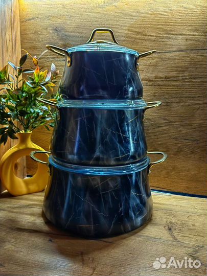 Набор посуды Brioni 9 предметов Мраморный/Блэк