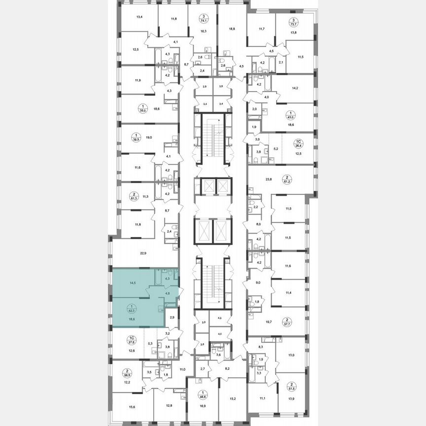 1-к. квартира, 42,3 м², 19/19 эт.