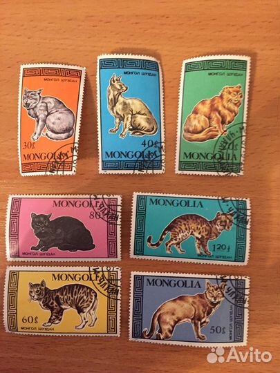 Марки монгольские,монгол шуудан,Mongolia,кошки