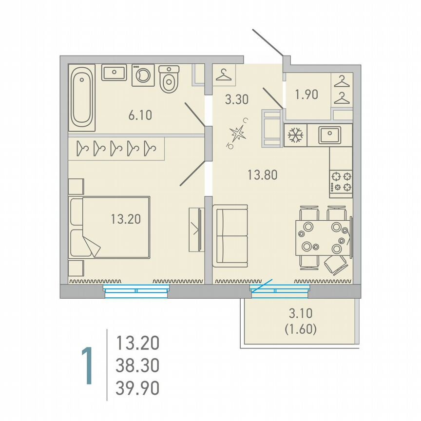 1-к. квартира, 39,9 м², 14/17 эт.