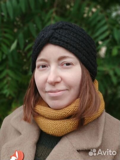 Повязка на голову черная женская альпаковая