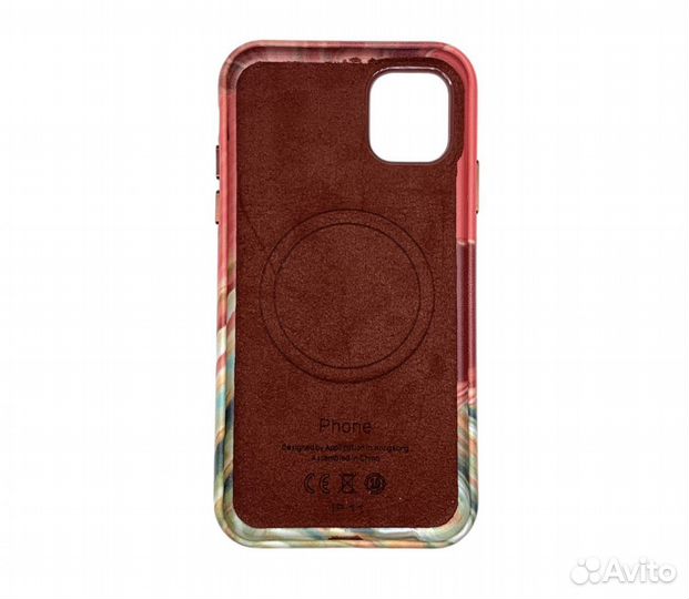 Чехол для iPh 14PRO MAX leather case marble orang