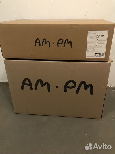 Раковина с подвесной тумбой и смесителем ам.рм сер