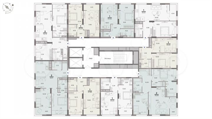 2-к. квартира, 69,1 м², 11/25 эт.