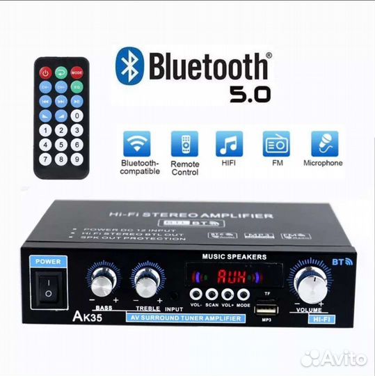 Аудио усилитель AK 35 (BT, USB/SD, AUX, FM)