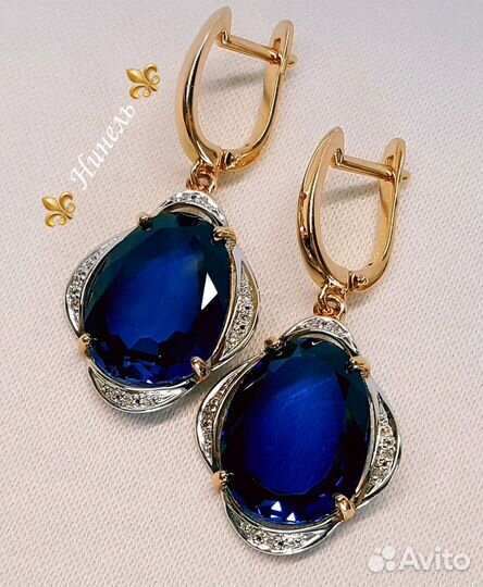 Чудесные серьги. Золото 585. Сапфир. Бриллианты