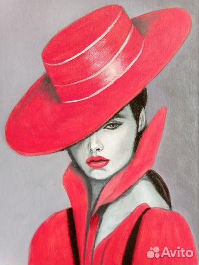 Картины маслом на холсте Пара Красная шляпа