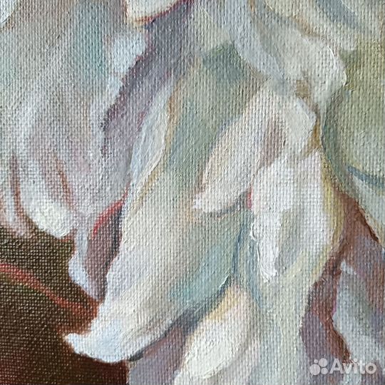 Картина маслом цветы Белые пионы