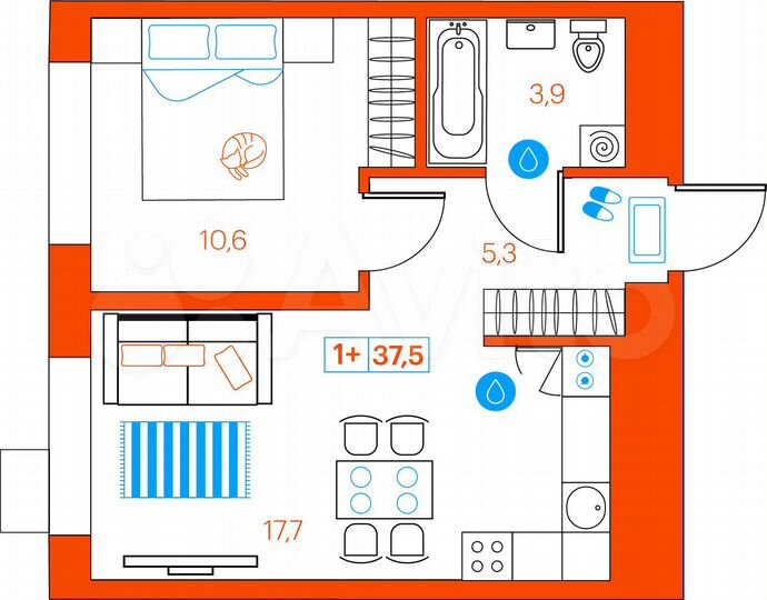 1-к. квартира, 37,5 м², 11/21 эт.