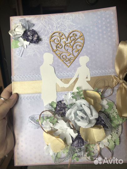 Открытка ручной работы свадебная А4