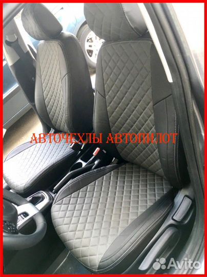 Чехлы Автопилот Kia Seltos из экокожи чёрно-серые