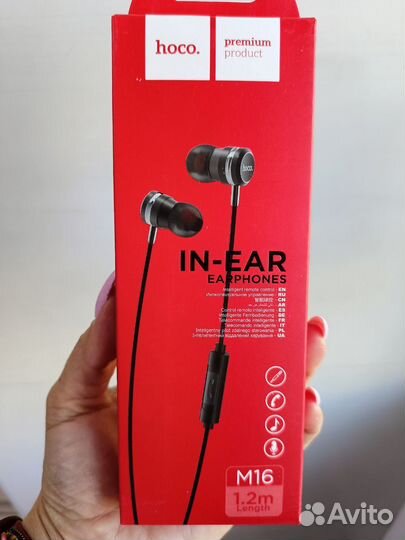 Гарнитура hoco M16, вакуумные, разъем Jack, кабель