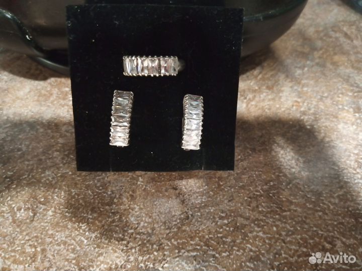 Серьги и кольцо серебро