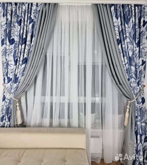 Новые готовые двухцветные шторы из рогожки 3, 4 м