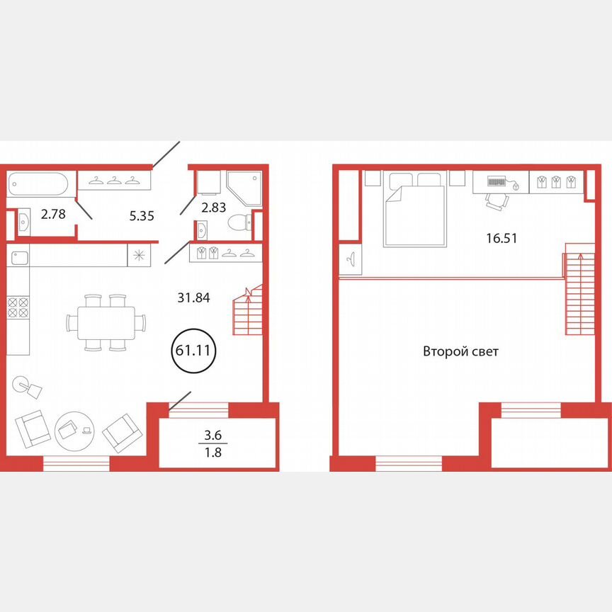 Квартира-студия, 61,1 м², 1/12 эт.