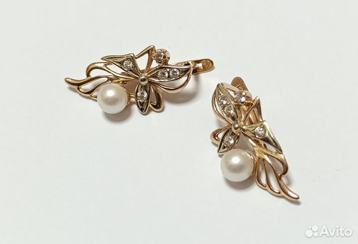 Серьги с жемчугом золото 585 пр. вес 4,4 гр