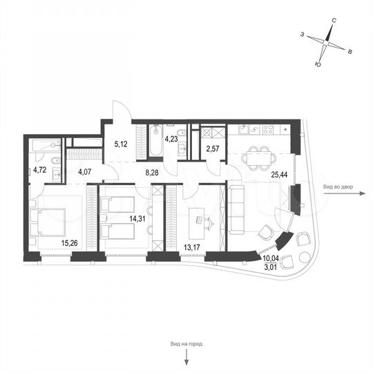 3-к. квартира, 100,2 м², 2/13 эт.