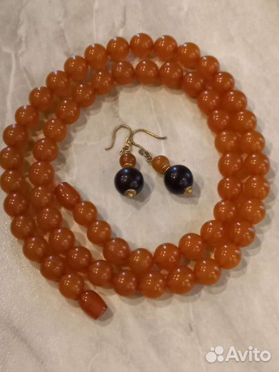 Бусы и серьги янтарь винтаж