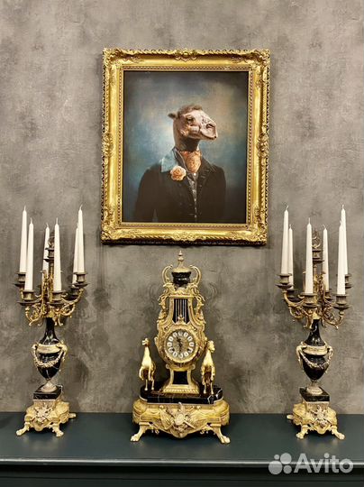 Часы антикварные с канделябрами Италия Farbel
