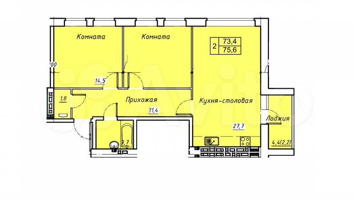 2-к. квартира, 79,3 м², 1/5 эт.