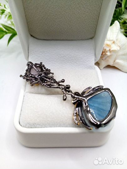 Морская тема: оригинальный кулон с аквамарином, мо