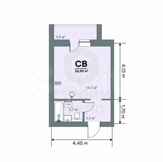Квартира-студия, 26,9 м², 7/9 эт.