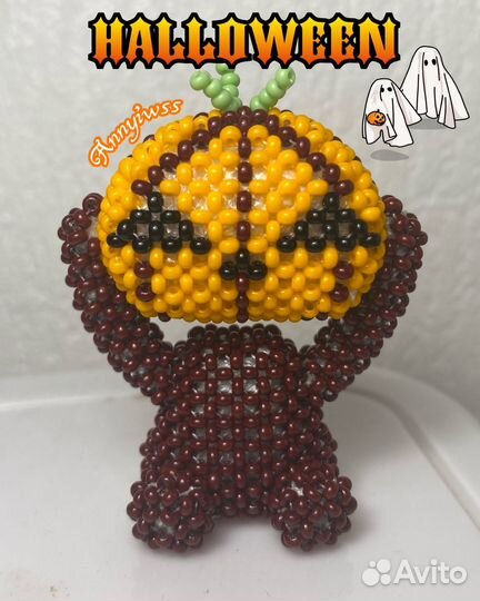 Тыквоголовый Джек амигуруми из бисера