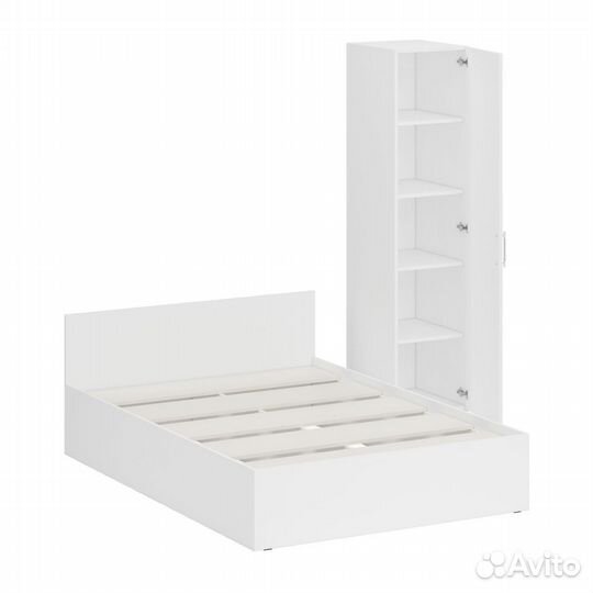 Кровать белая двуспальная 1400 с пеналом Стандарт, цвет белый, спальное место 1400х2000 мм., без мат