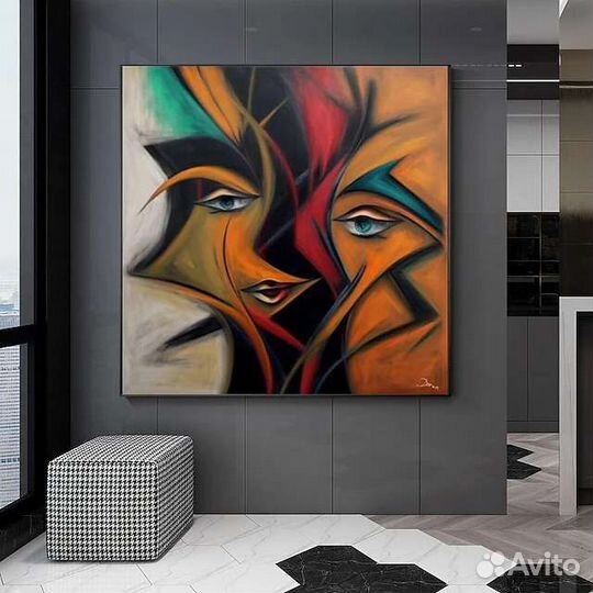 Картина маслом на холсте абстракция в лицах