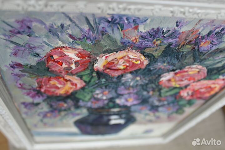 Картина розы, букет для Мамы. Шабуров, масло холст