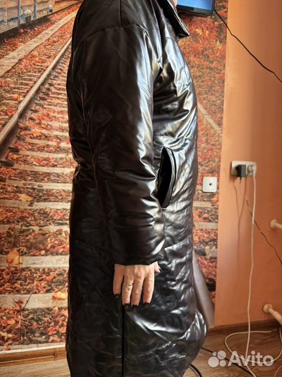 Пуховик из экокожи оверсайз зимний 48 размер