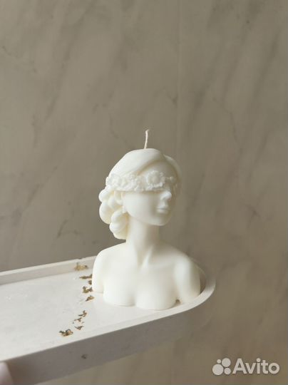 Свечи ручной работы, свечи в гипсовом кашпо