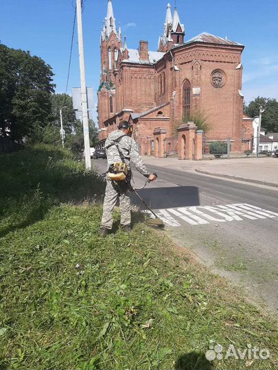 Покос травы триммером