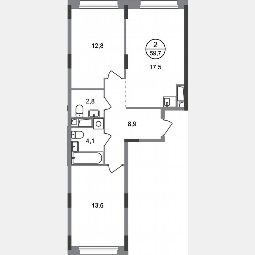 2-к. квартира, 59,7 м², 6/17 эт.