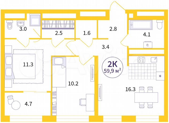 2-к. квартира, 57,6 м², 25/31 эт.