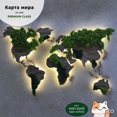 Карта мира из мха в гостиную