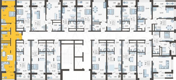 2-к. квартира, 50,8 м², 17/19 эт.