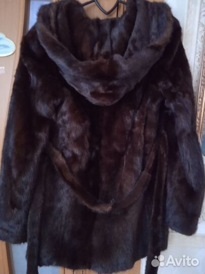 Шуба норковаяс с капюшоном, поясом 46-48 Италия