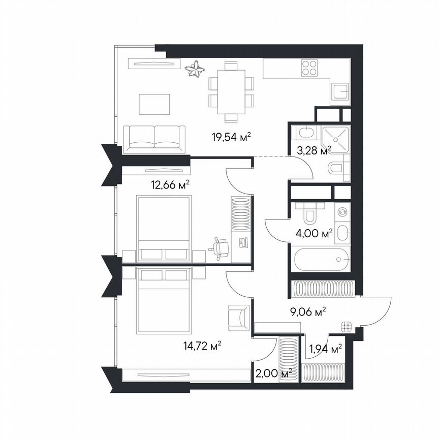 2-к. квартира, 67,3 м², 4/28 эт.