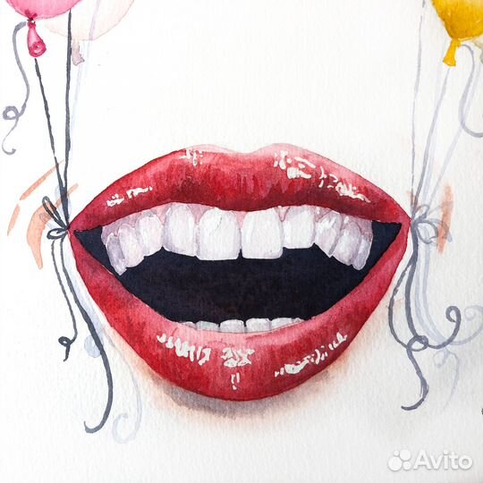 Картина Улыбка Акварелью 30х21см