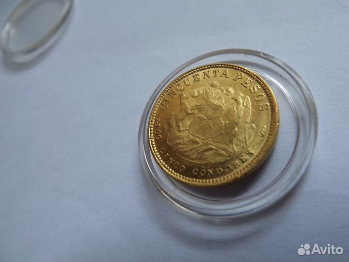 Золото 50песо 1926 Чили 10,17гр очень редкая