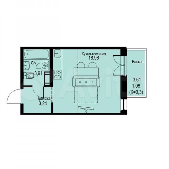 Квартира-студия, 27,2 м², 6/12 эт.
