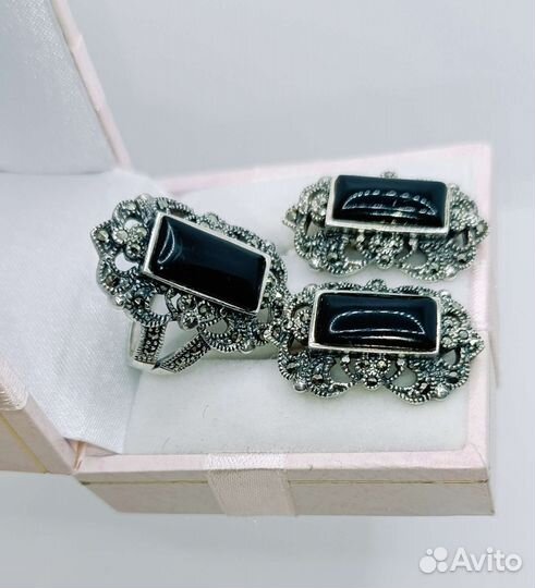 Винтажный серебряный гарнитур серьги с кольцом